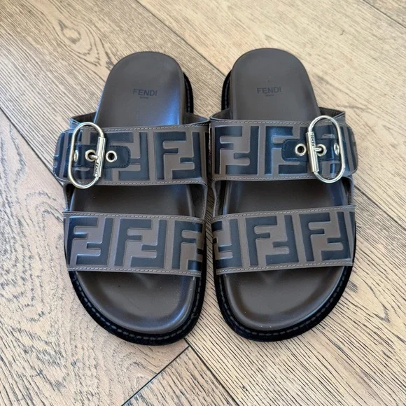 Fendi Zucca FF logo brown Slide Sandals with Buckle - Picture 2 of 10